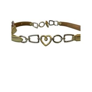 Brighton Sz 30 Gold Skinny Metallic Leather Gold Hearts Belt Silver Accents